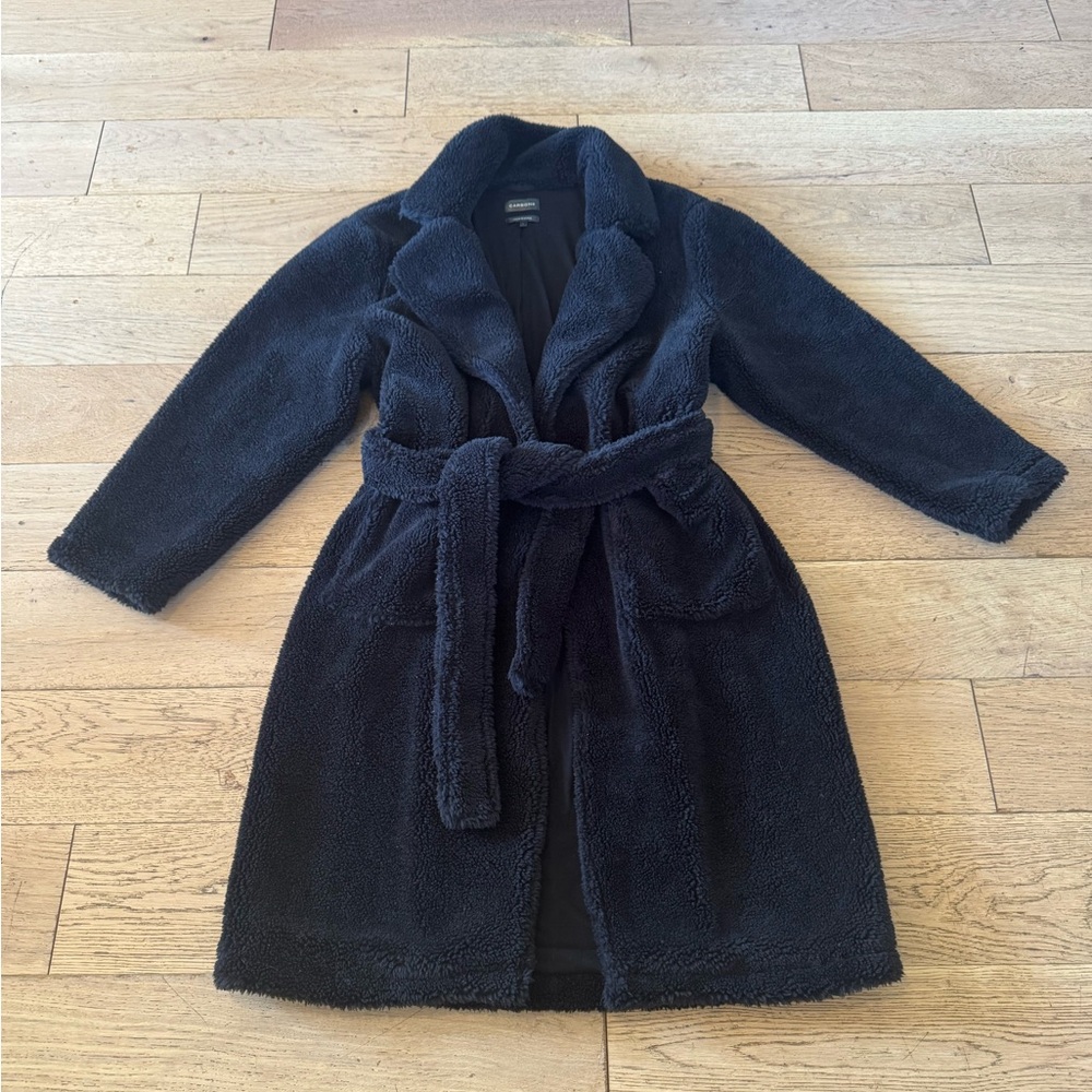 Carbon38 Teddy‎ Long Line Jacket Black Cozy Womens Sz Large